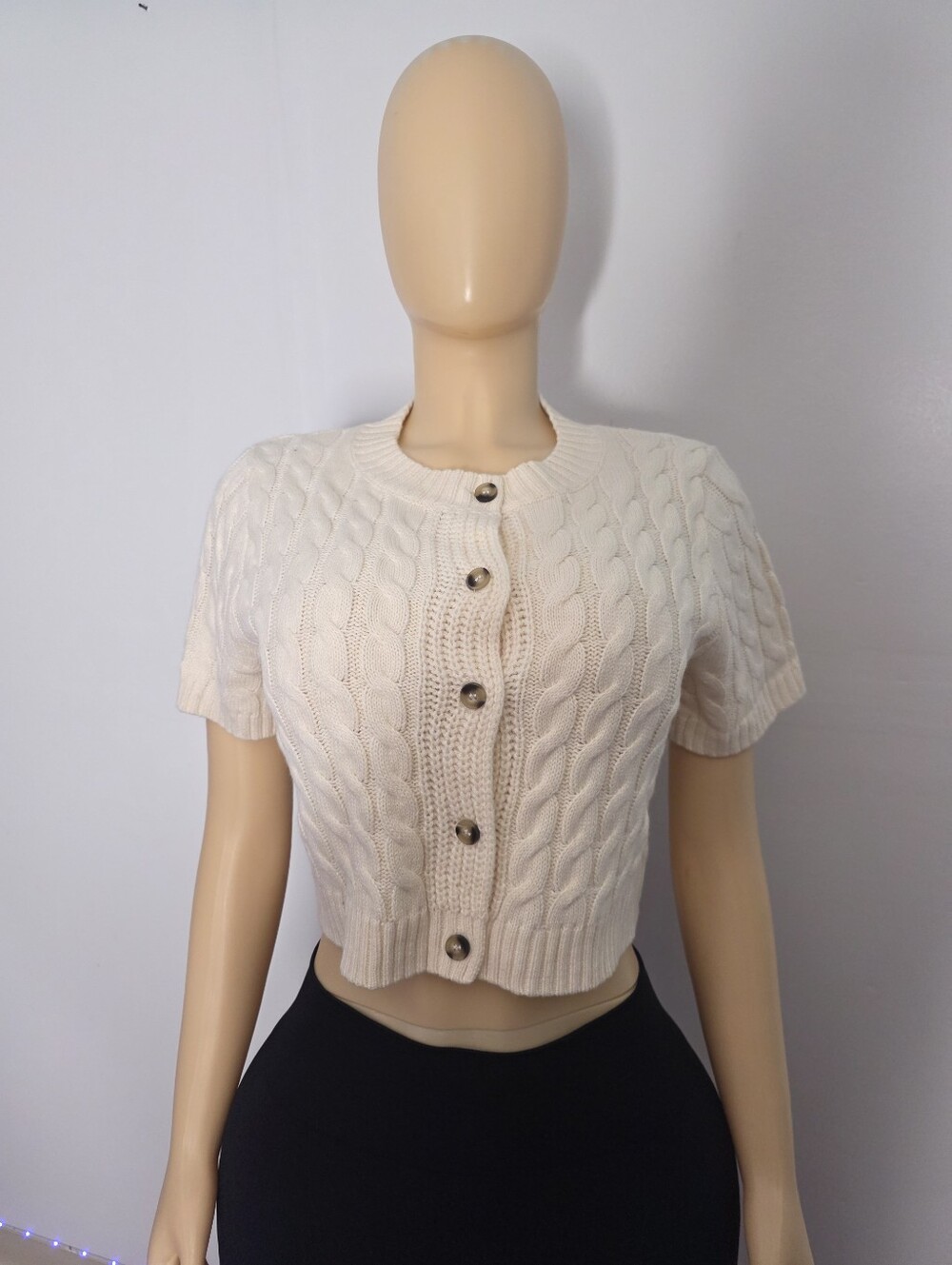 Cider Cream Cable Knit Short Sleeve Cardigan Size US/M